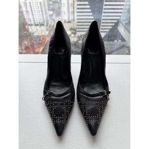 Christian Dior Black Leather Studded Pointed Toe Pumps Charm Heels Size 38